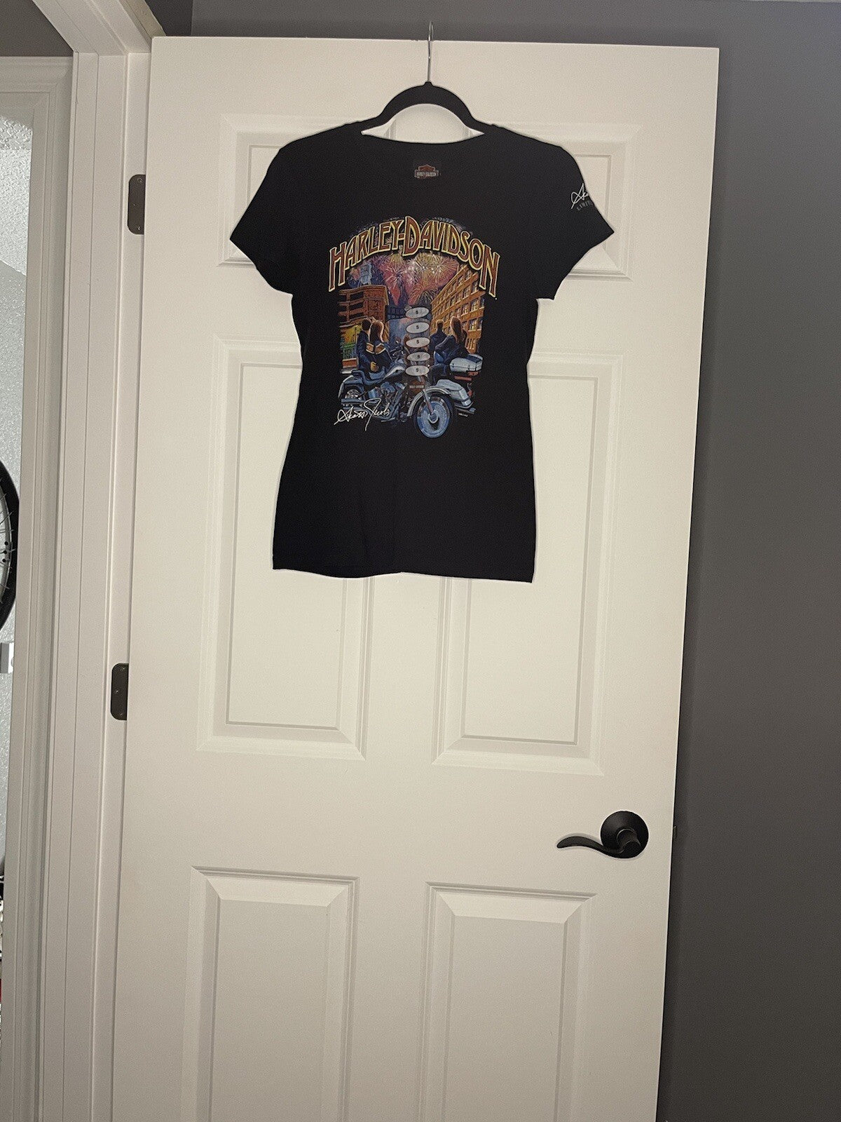 Harley Davidson Wiebler’s Quad Cities Womens T Shirt Small Black Fireworks Nwt 