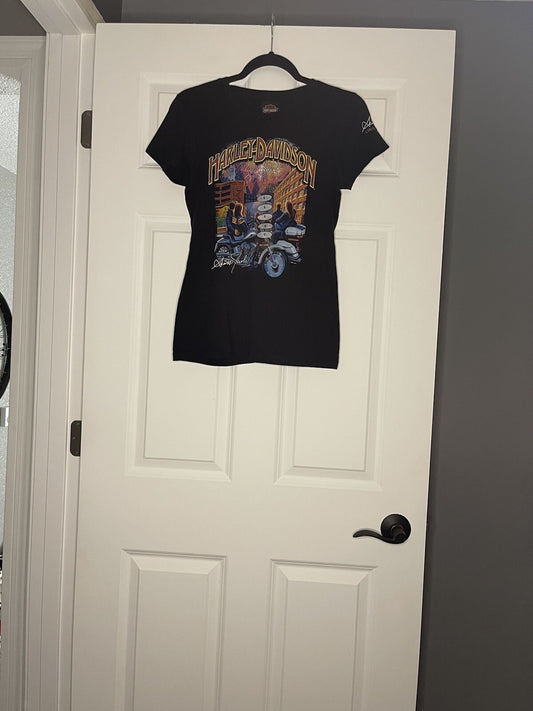 Harley Davidson Wiebler’s Quad Cities Womens T Shirt Small Black Fireworks Nwt 