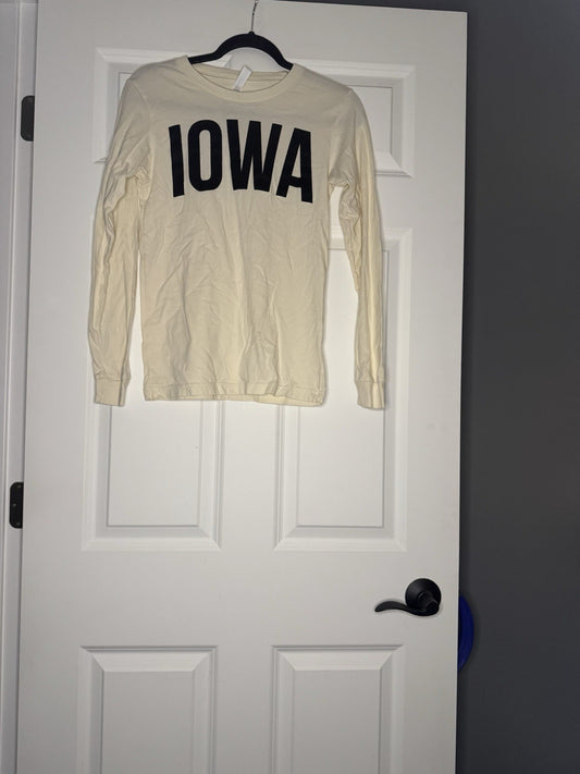 Bella Canvas Long Sleeve Iowa Top XS Cream Black Lettering