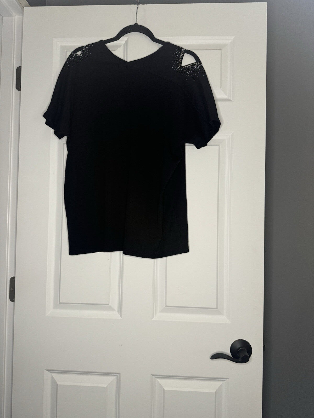 Vocal USA Short Sleeve Blouse Black Xl Cut Out Shoulders W Multicolor Beading
