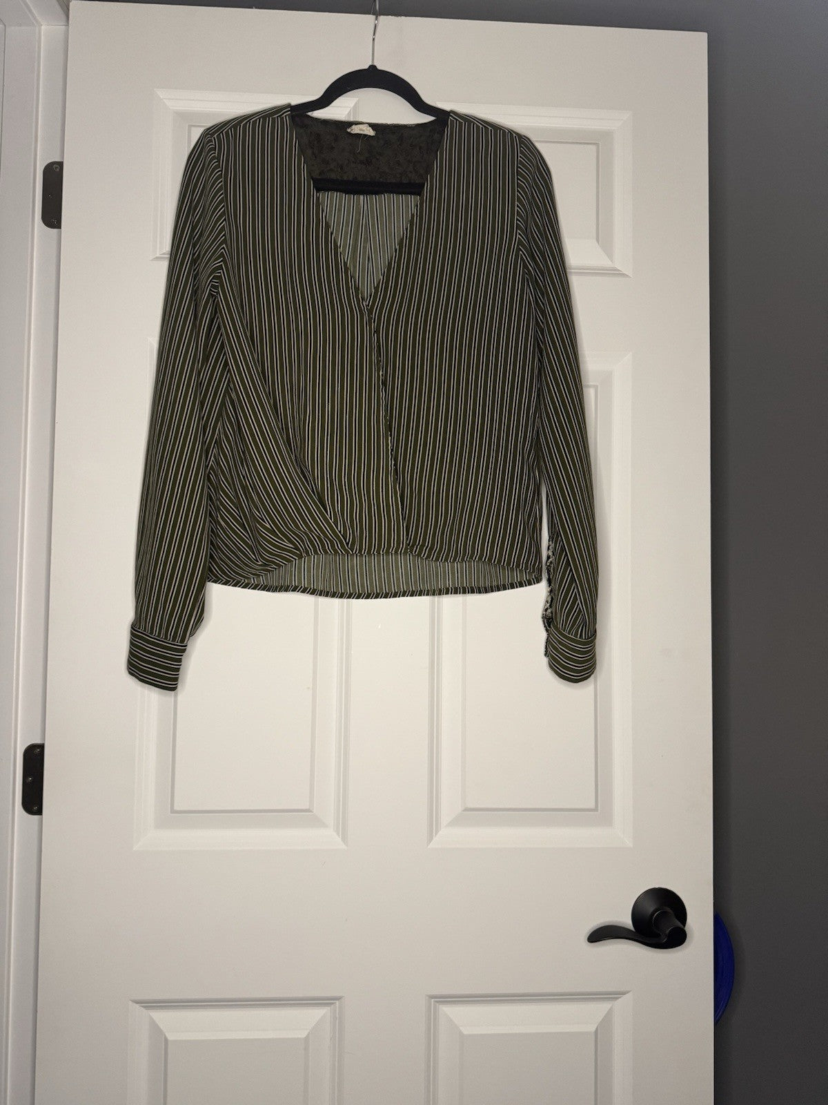 Hem And Thread Long Sleeve Overlap Top Medium Green Cream Navy Stripe 