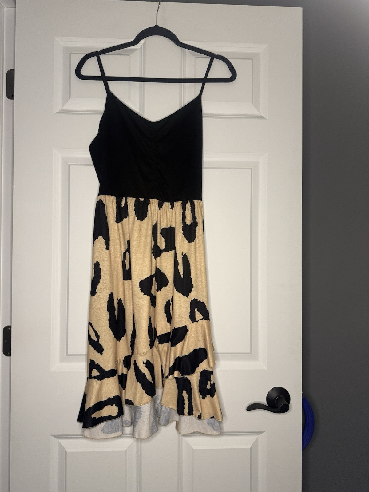 Ihot Sleeveless Dress Large Black W Brown Animal Print 
