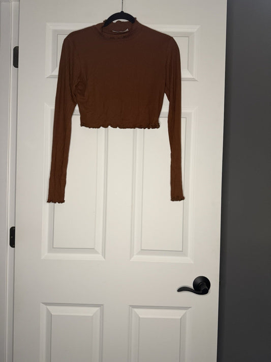 Double Zero Cropped Turtleneck Orange Rust Spicy Small Ribbed