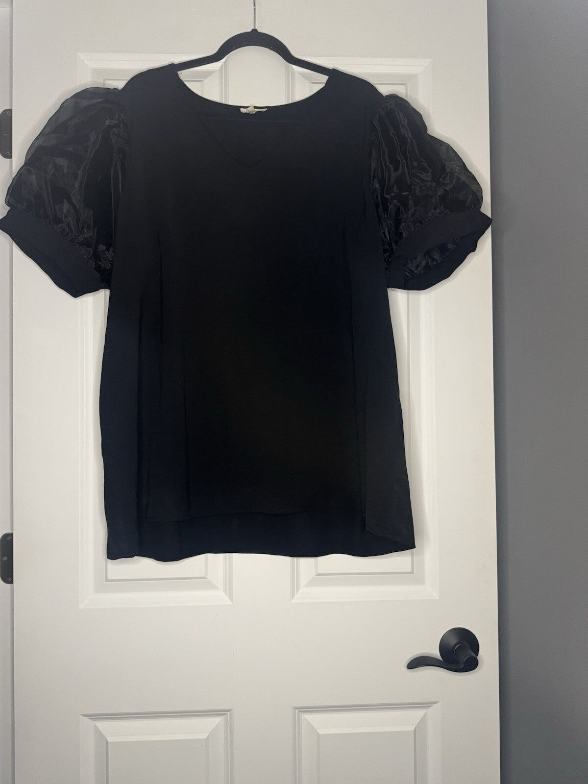 Jodifl Short Poofy Sleeve Blouse 2x Black Mesh Sleeve 