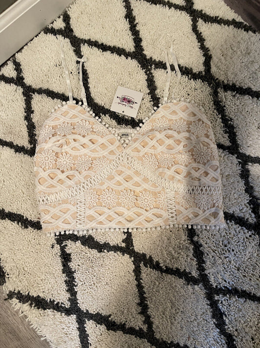 Listicle Henley crochet lace bralette m white beige NWT 