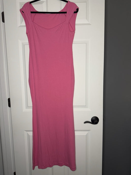 Pumiey Short Sleeve Dress Pink Ribbed Xl 