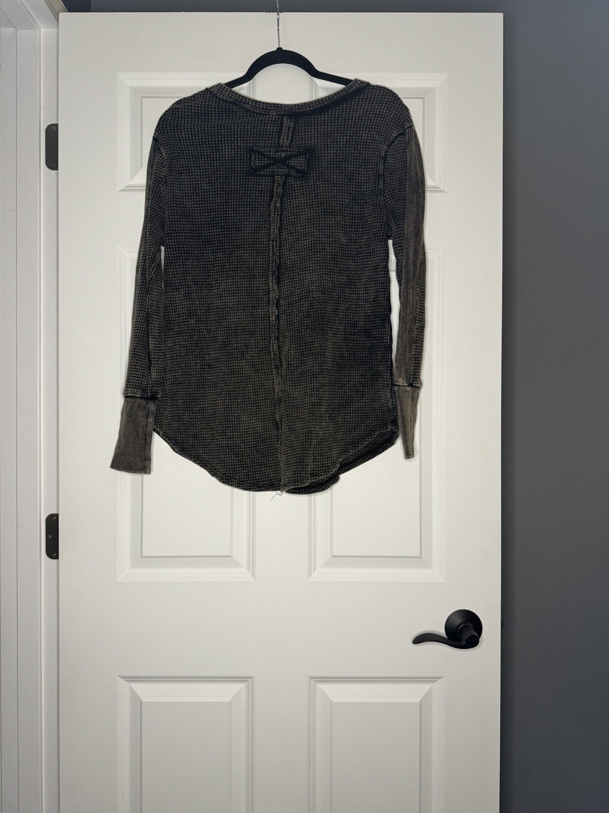 Zenana Waffle Knit Long Sleeve Top Black Brown Medium Nwt 