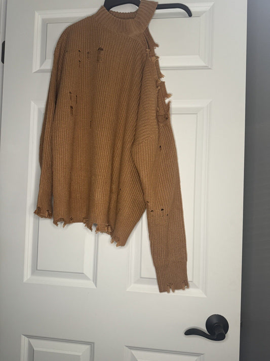 Daytrip Sweater Distressed Cutout On Left Shoulder Brown 
