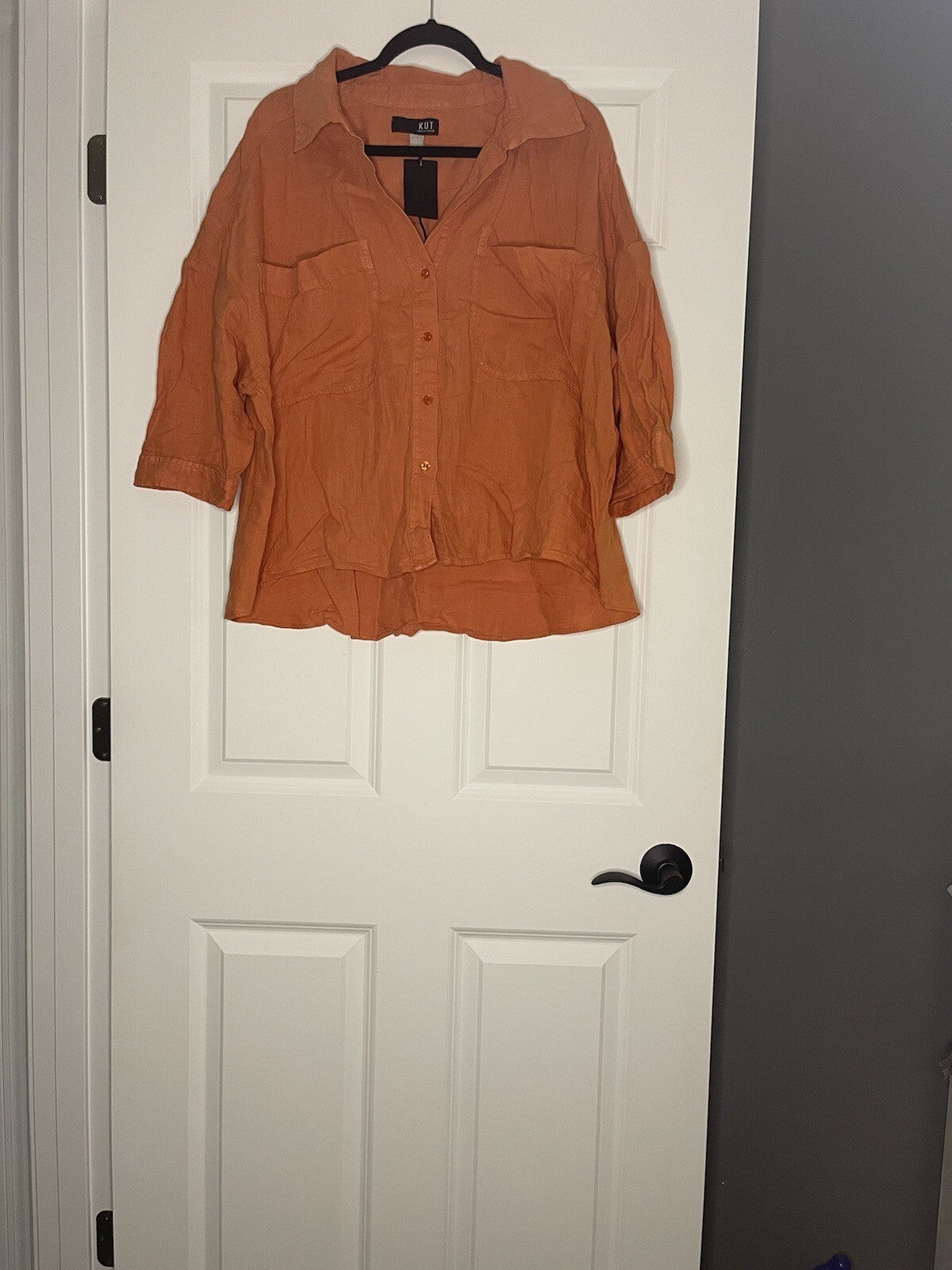 Kut From Kloth 3/4 Sleeve Button Up Blouse Xl Orange Linen Nwt 