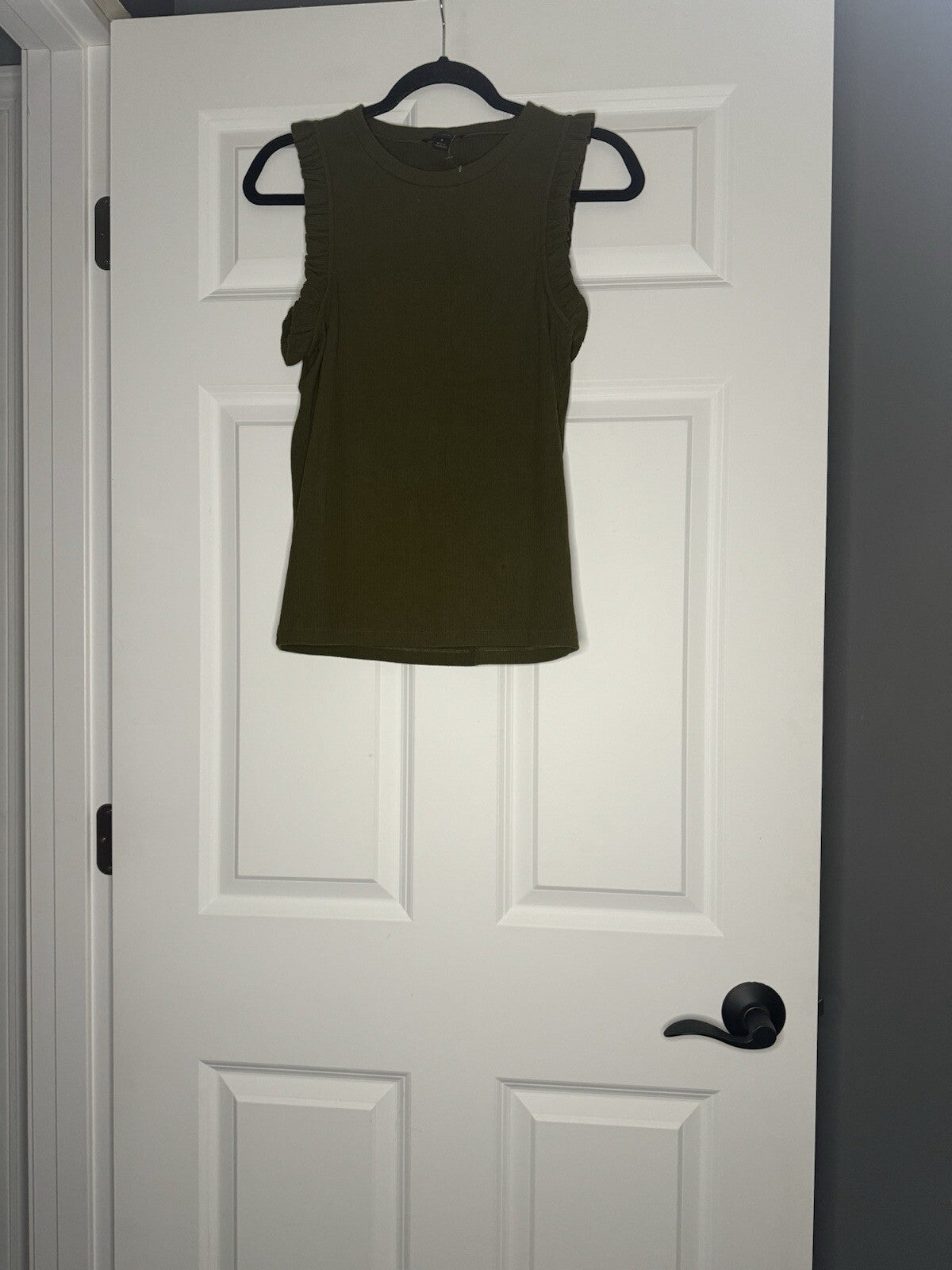 J Crew Sleeveless Blouse Ribbed Small Green W Ruffle Sleeves 