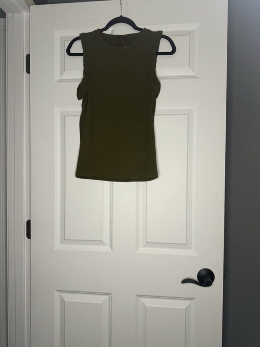 J Crew Sleeveless Blouse Ribbed Small Green W Ruffle Sleeves 