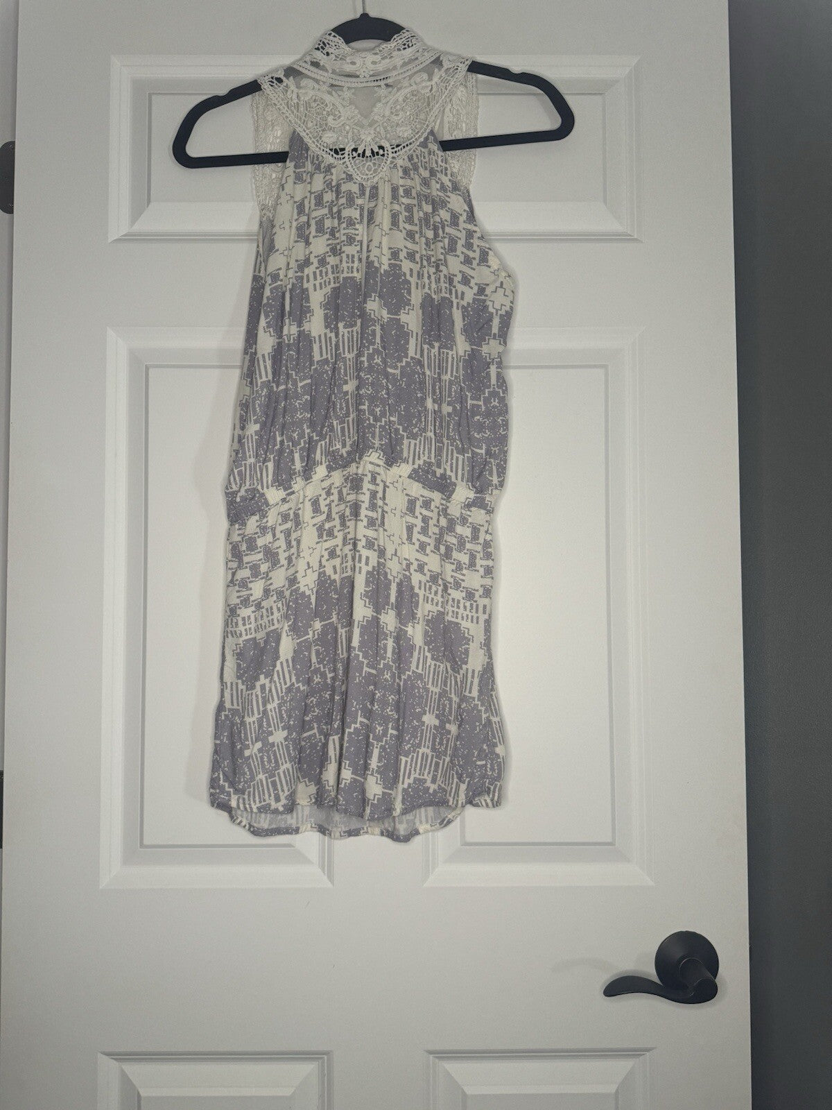 Stillwater Small Swimsuit Coverup Cream Gray Print W Lace 
