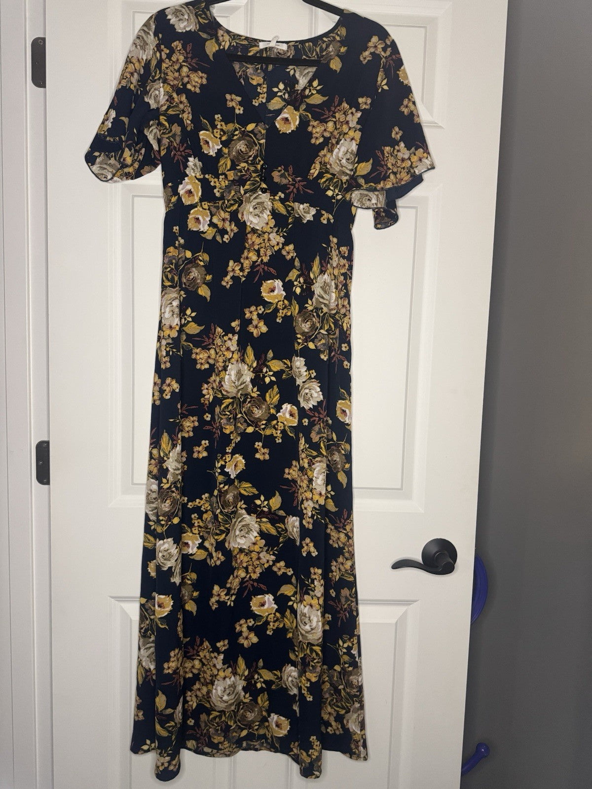Maurice’s Short Sleeve Dress Navy With Mustard And Multi Floral Small Nwt 49