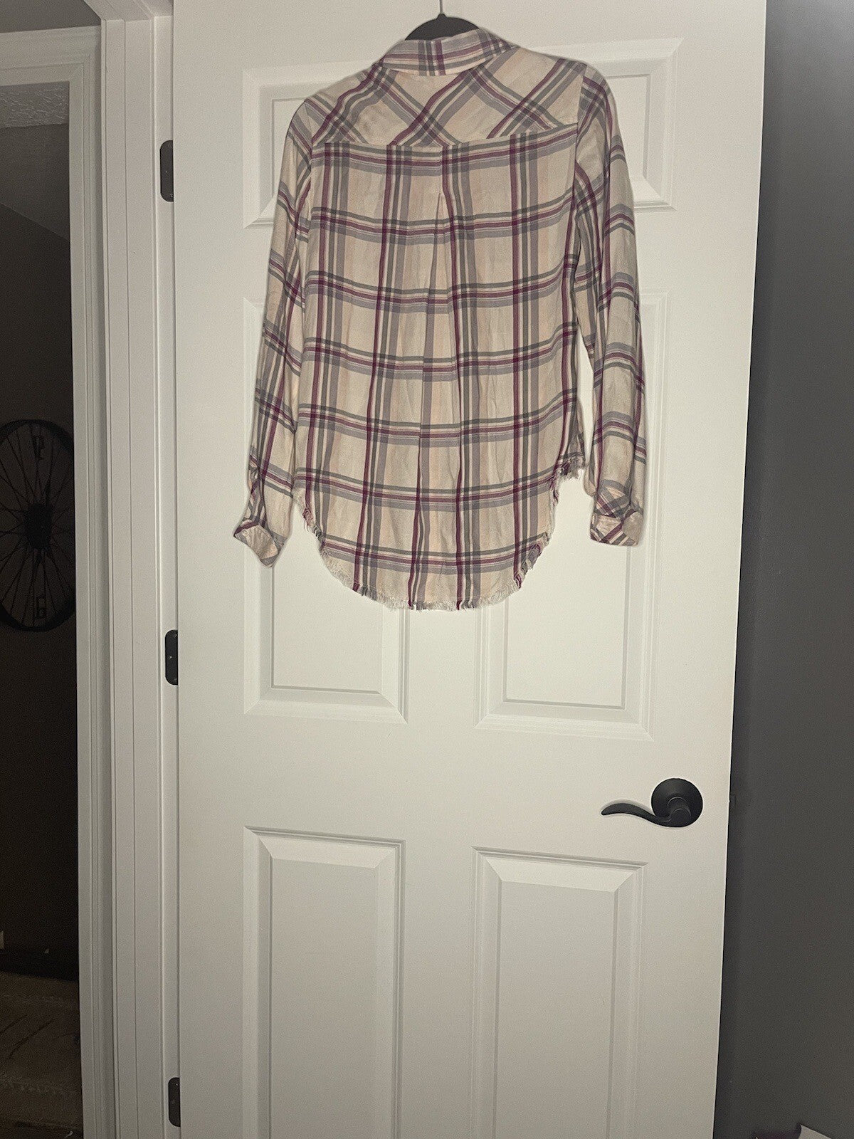 Cloth And Stone Button Up Blouse Small Frayed Bottom Pink Plum Gray Stripe 