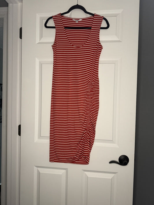Bb Dakota Sleeveless Dress Red White Stripe Cinched On Sides XS 