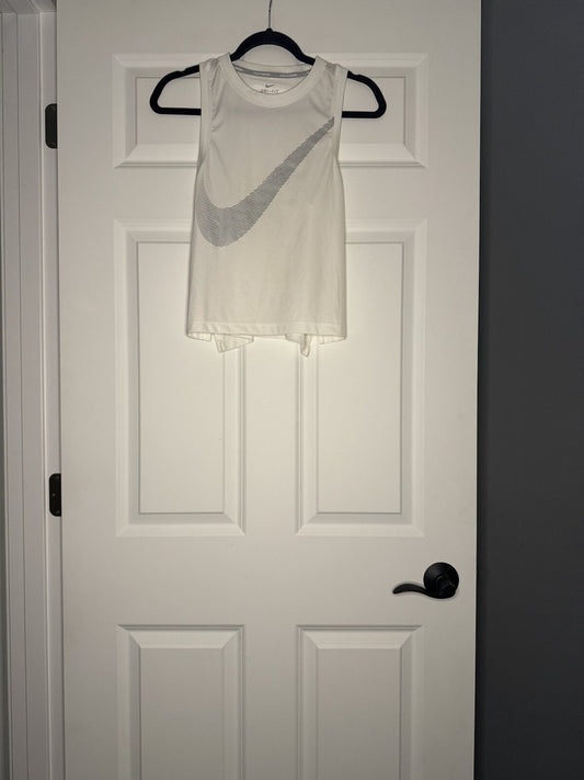 Nike Running Dri Fit Tank Top Xs White W Silver Logo 