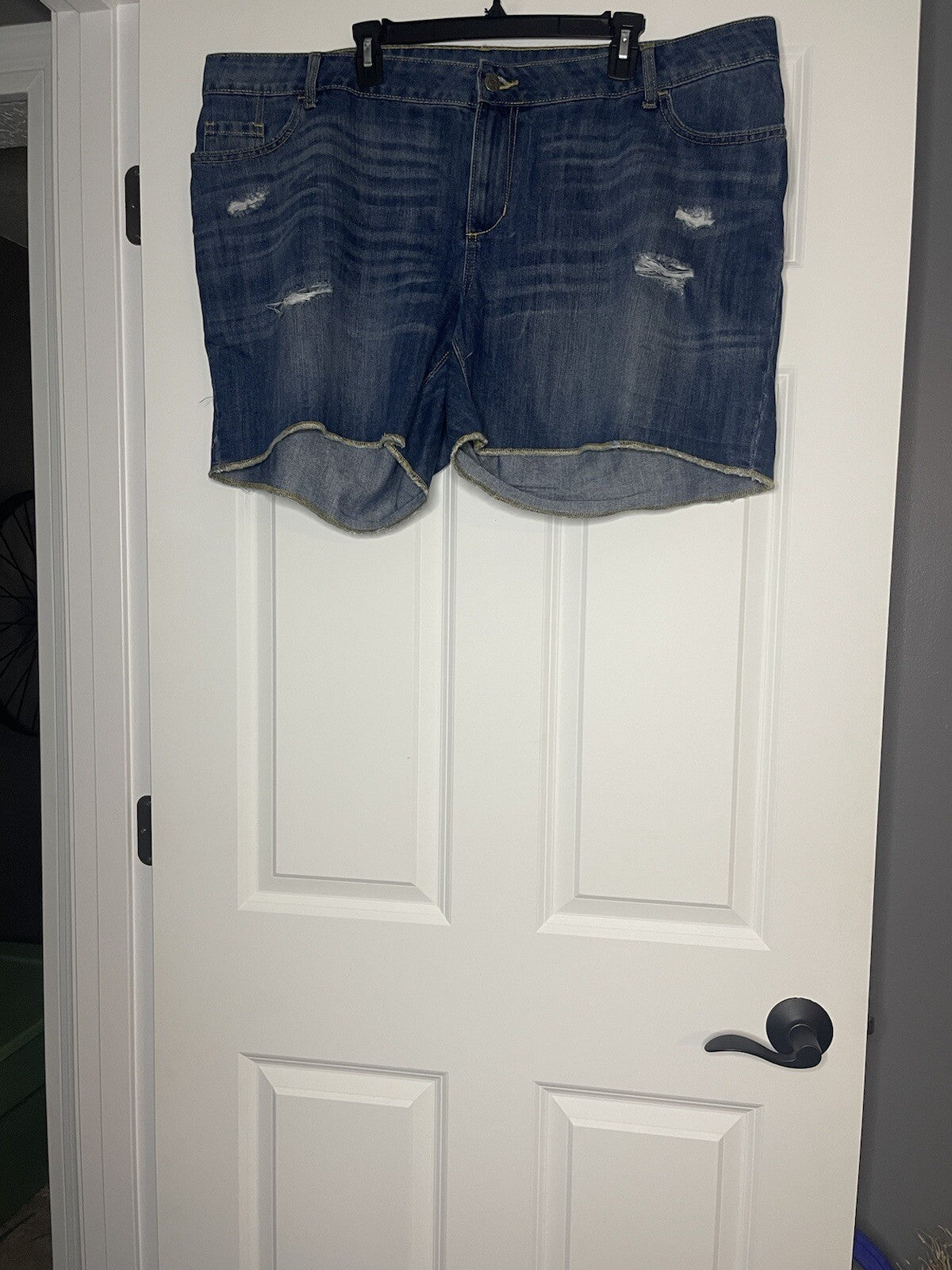 Old Navy jean shorts 22 hem stitching at bottom blue