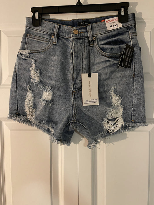 Angry Rabbit The rebel ultra high rise shorts 5/27 distressed blue nwt 