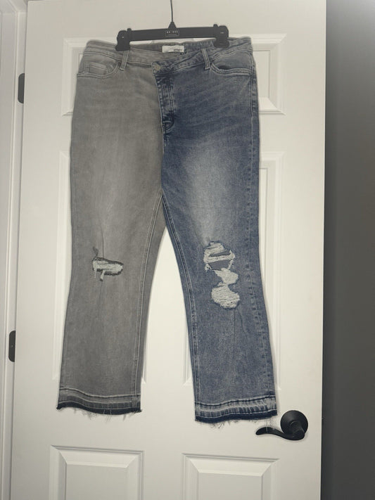Vervet Asymmetrical Waist 2 Toned Jeans 32 Style V2798 Cut 52751 Gray Blue Distr