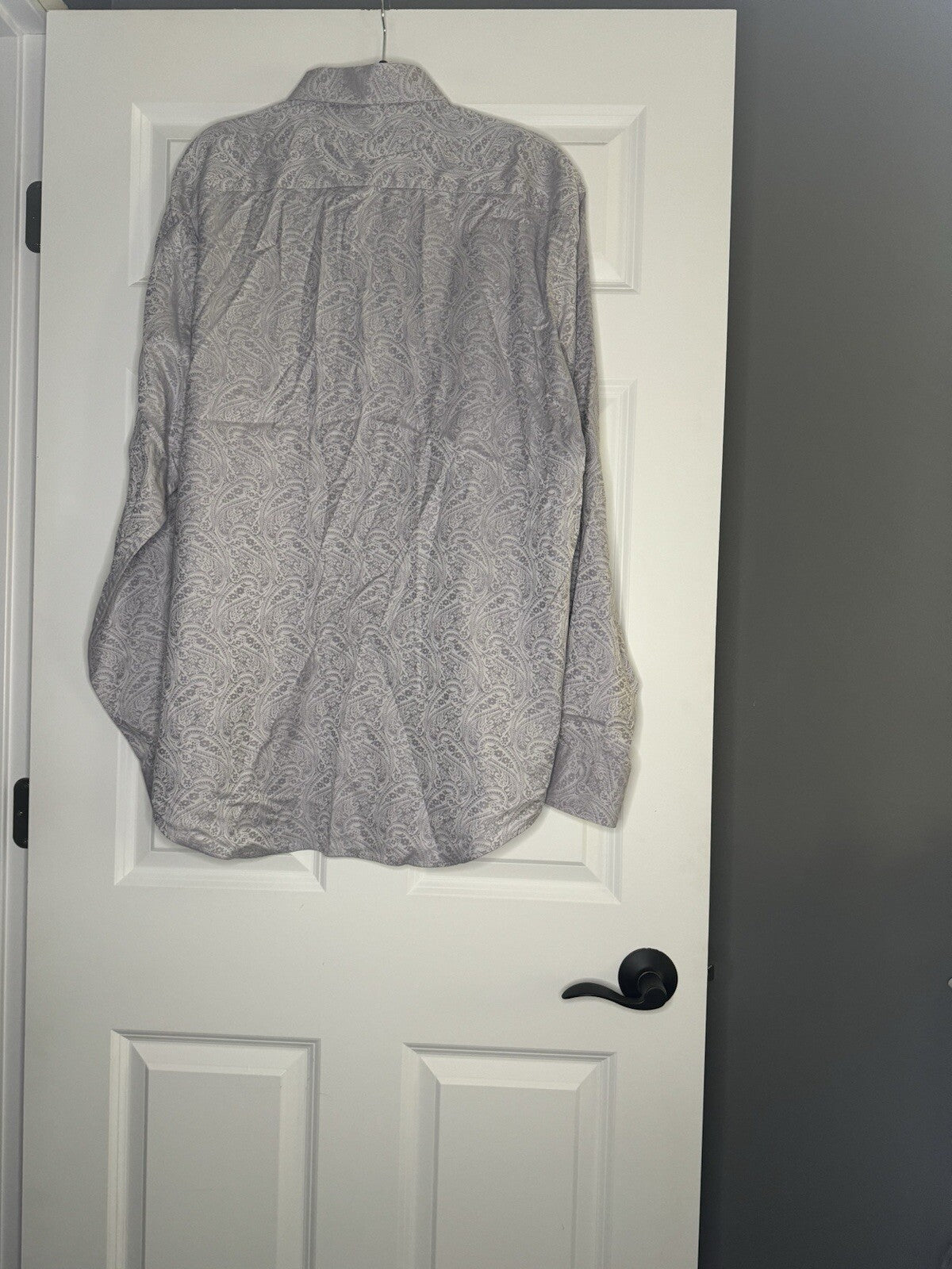 Bugatchi Classic Fit Xxl Long Sleeve Button Down Gray Paisley Print 