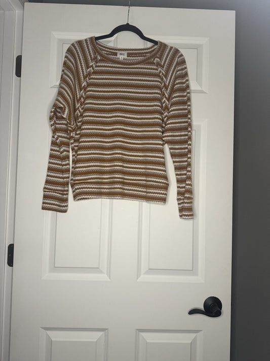 Bke Long Sleeve Top Medium Brown Lavender Cream 