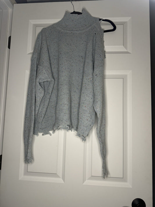 Zenana Sweater Xl Light Blue W Mix Distressed Cut Out Shoulder 