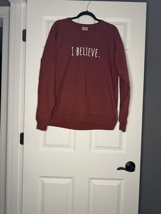 Comfort Colors I Believe Christmas Sweatshirt Large Red 