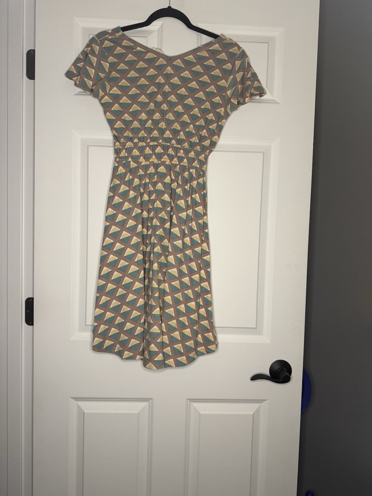 Synergy Short Sleeve Dress XS Mauve Green Yellow White Print 