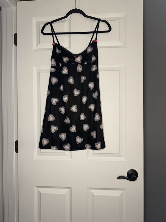 Betsy Johnson Intimates Nightgown Medium Black W Pink Hearts