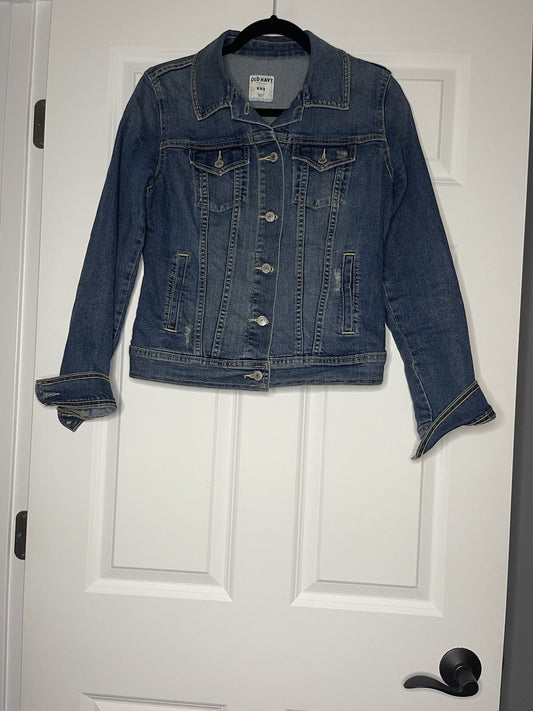 Old Navy Jean Jacket Medium Blue With Distressing 