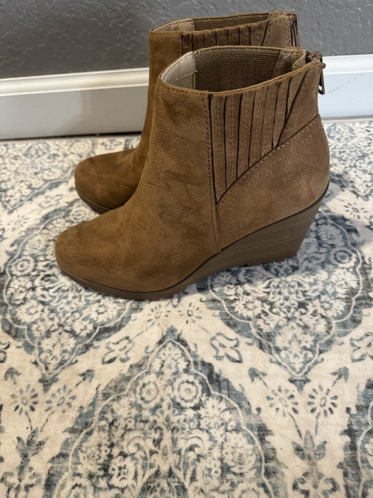 Soda Brown Wedge Booties Size 8