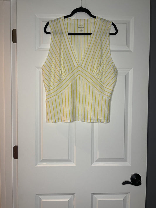 Banana Republic malibu tee sleeveless blouse yellow white stripe xl nwt