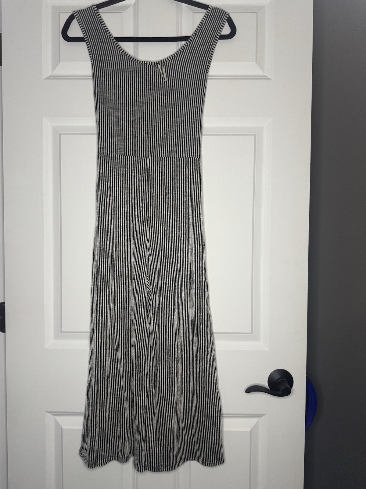 Caution To The Wind Jumpsuit Sleeveless Attached Belt Large Black White Str Nwt 