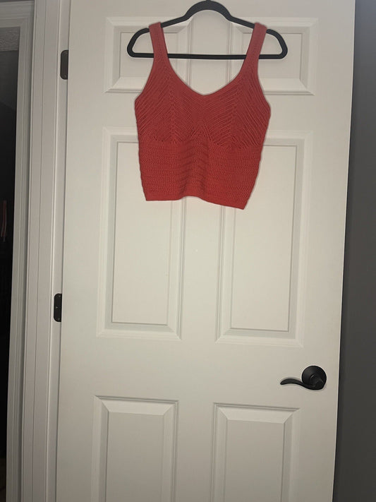 Abercrombie And Fitch Sleeveless Crochet Crop Top Large Coral