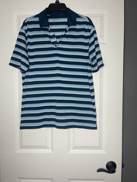 Nike golf dri fit standard fit short sleeve polo medium blue teal white stripe