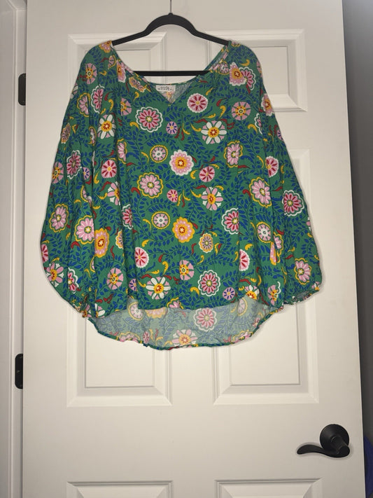 Emily Wonder Blouse 1x Green Pink Yellow Red Blue Floral