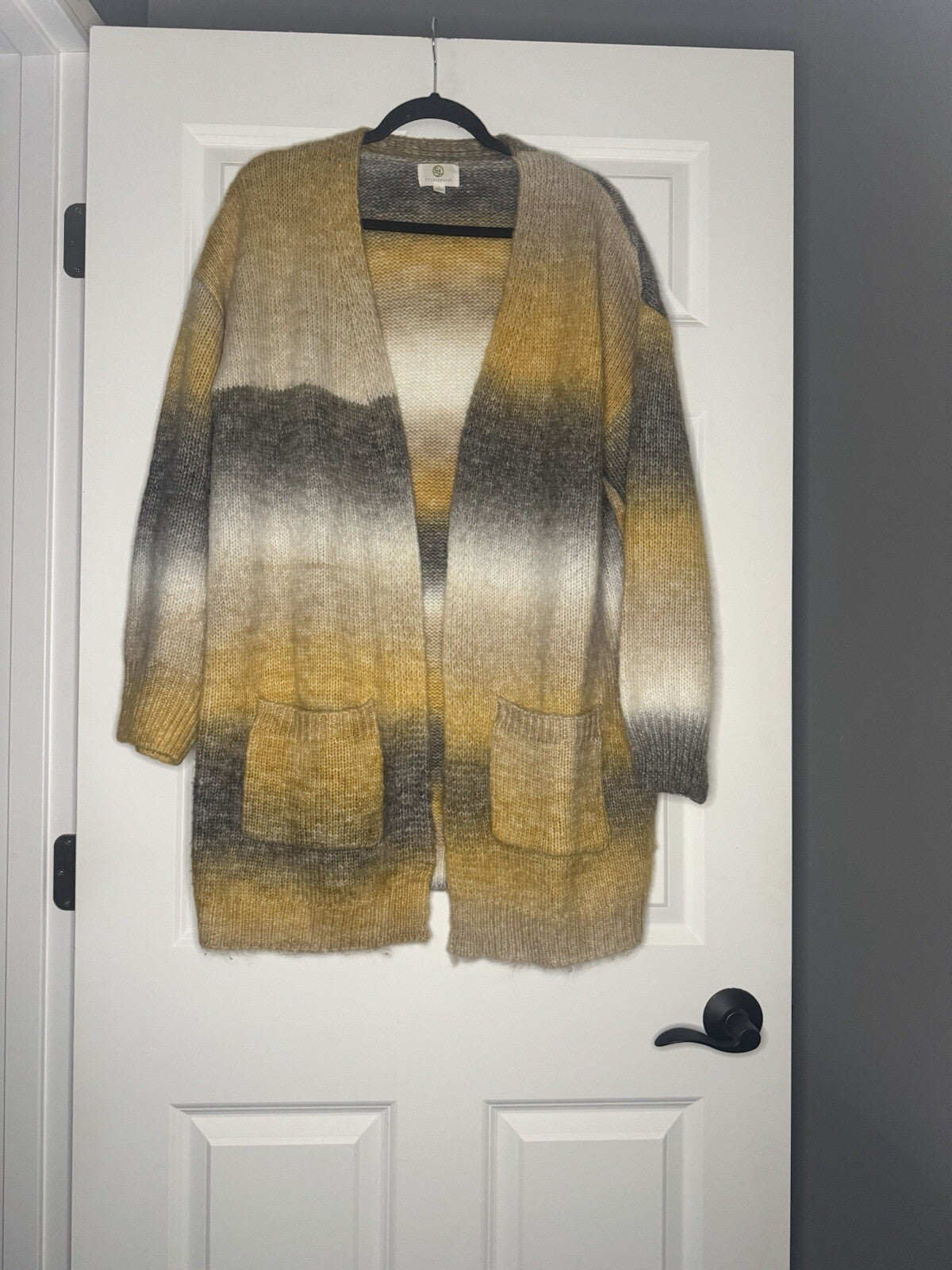 Fsl Apparel Cardigan Large Yellow Beige Cream Charcoal 