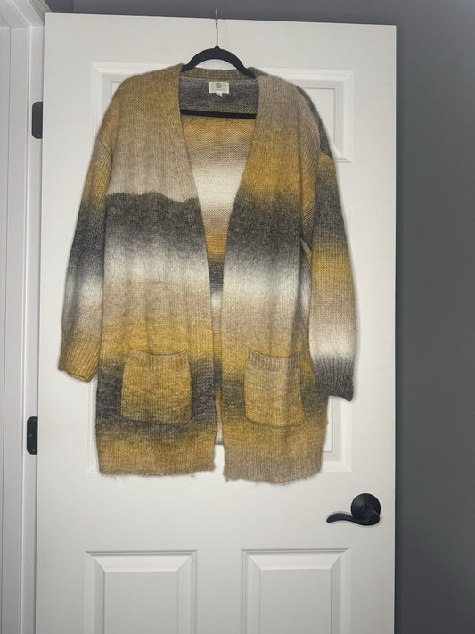 Fsl Apparel Cardigan Large Yellow Beige Cream Charcoal 