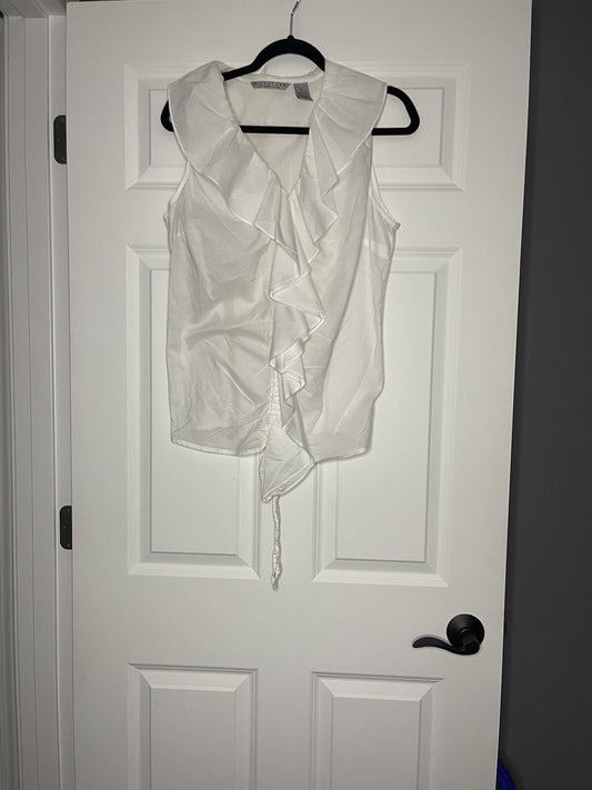 Signature Larry levine sleeveless blouse xl white ruffle 