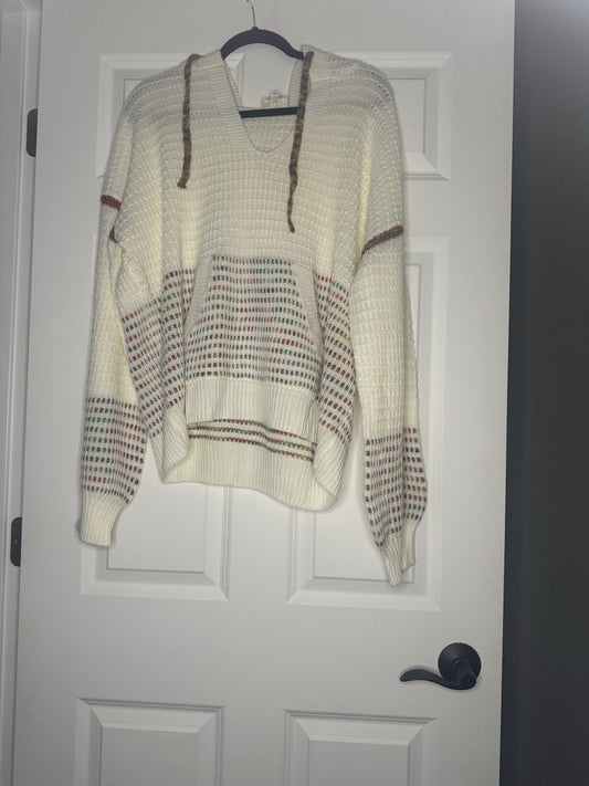 Bibi Sweater With Hood Cream With Multi Color Stitch Xl