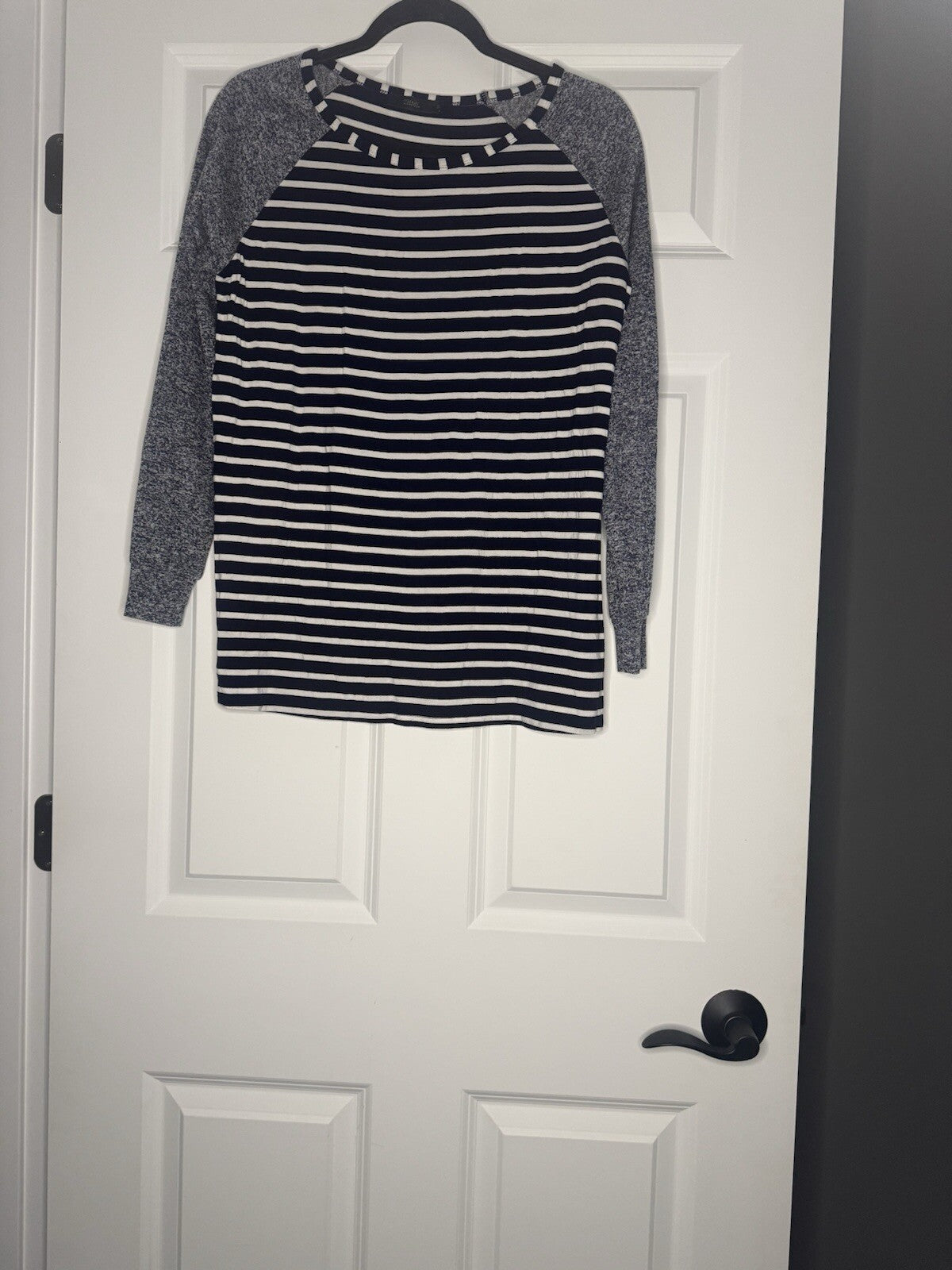 Thml Long Sleeve Blouse Small Blue White Stripe Body Heathered Sleeves