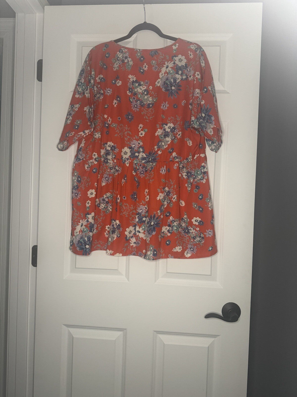 Mittoshop Short Sleeve Blouse 1x Red With Blue White Floral