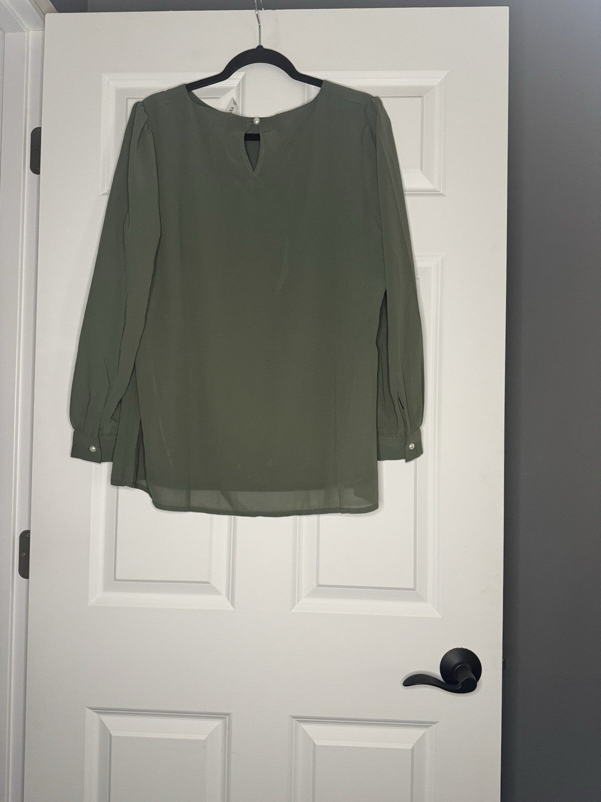 Zenana Long Sleeve Blouse Xl Green Sheer Sleeves 