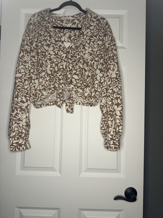 Z Supply Tegan Shadow Reef Top Xl Taupe Cream Print Nwt 79