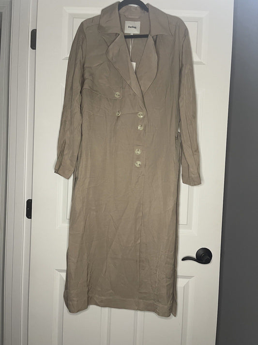 Darling Button Up Dress With Belt Large Tan New With Tags