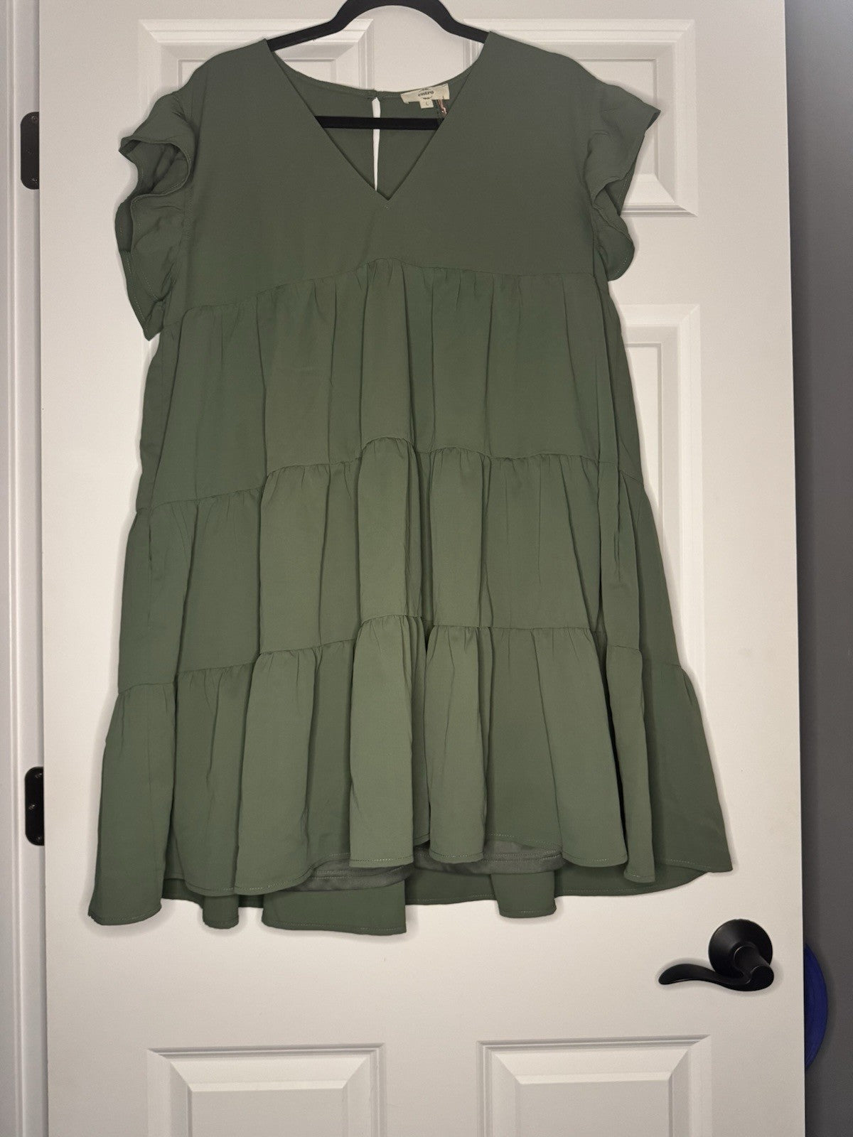 Entro Short Sleeve Dress Ruffle Sleeve Large Green Nwt 44