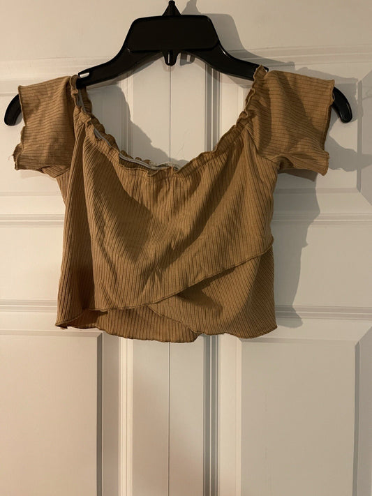 Bear Dance short sleeve crop top ribbed medium brown 
