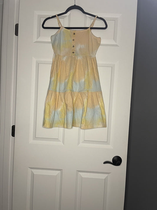 Roxy Sleevelesss Dress Or Coverup  Medium Peach Yellow Blue Tie Dye Nwt $48.00