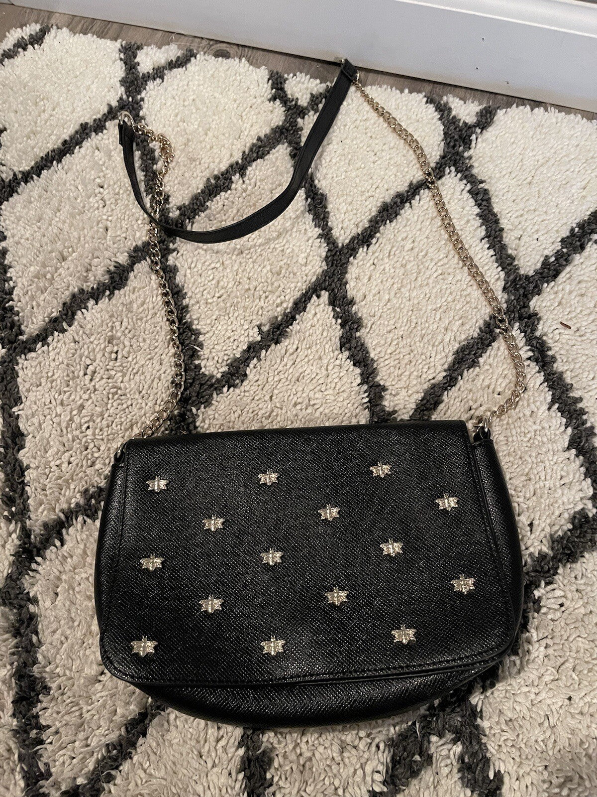 Unbranded Crossbody Purse Black W Silver Bee Decor