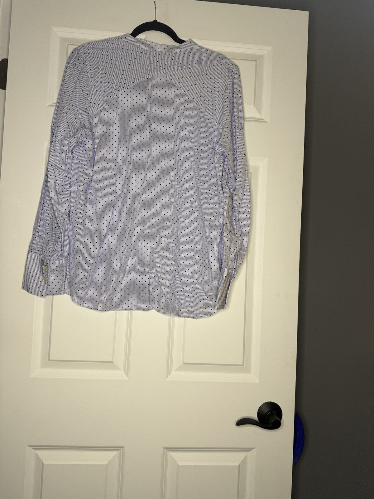 Loft Long Sleeve Blouse Button Up Blue White Stripe W Black Polka Dots